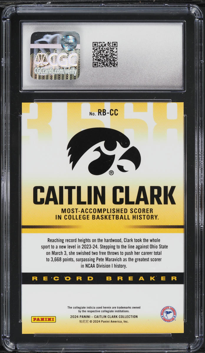 2024 Panini Collection Record Breaker Caitlin Clark #RB-CC CGC 8 NM-MT
