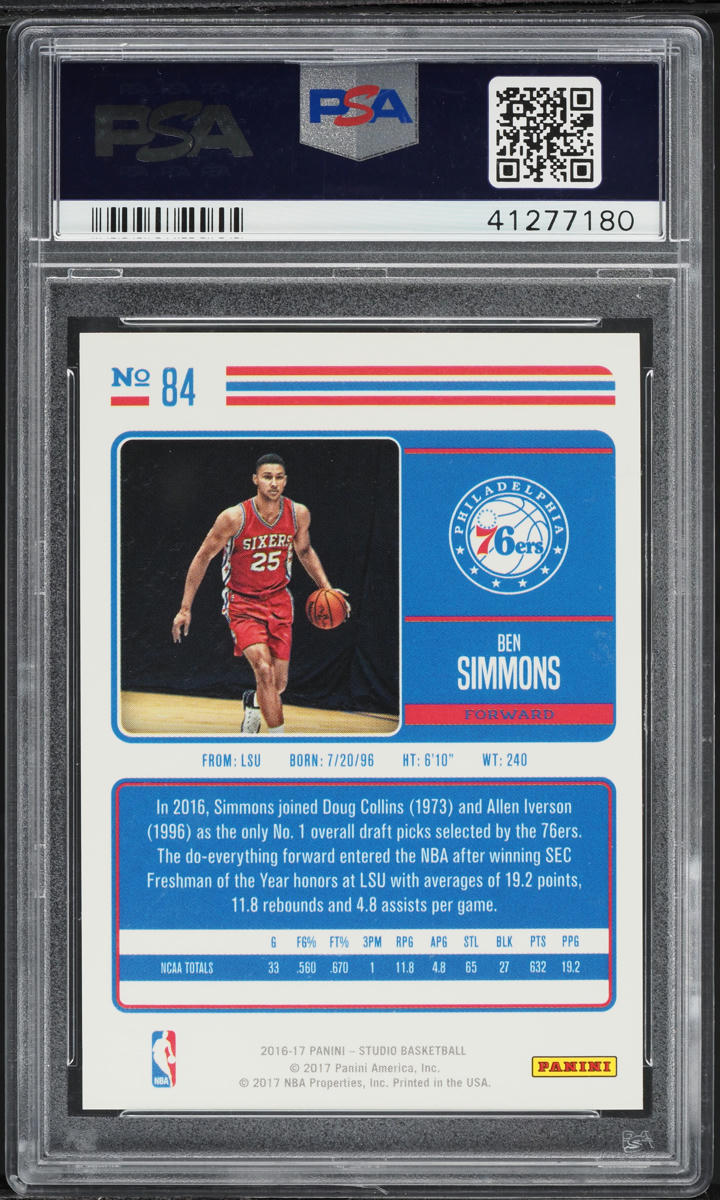 2016 Panini Studio Ben Simmons ROOKIE #84 PSA 10 GEM MINT