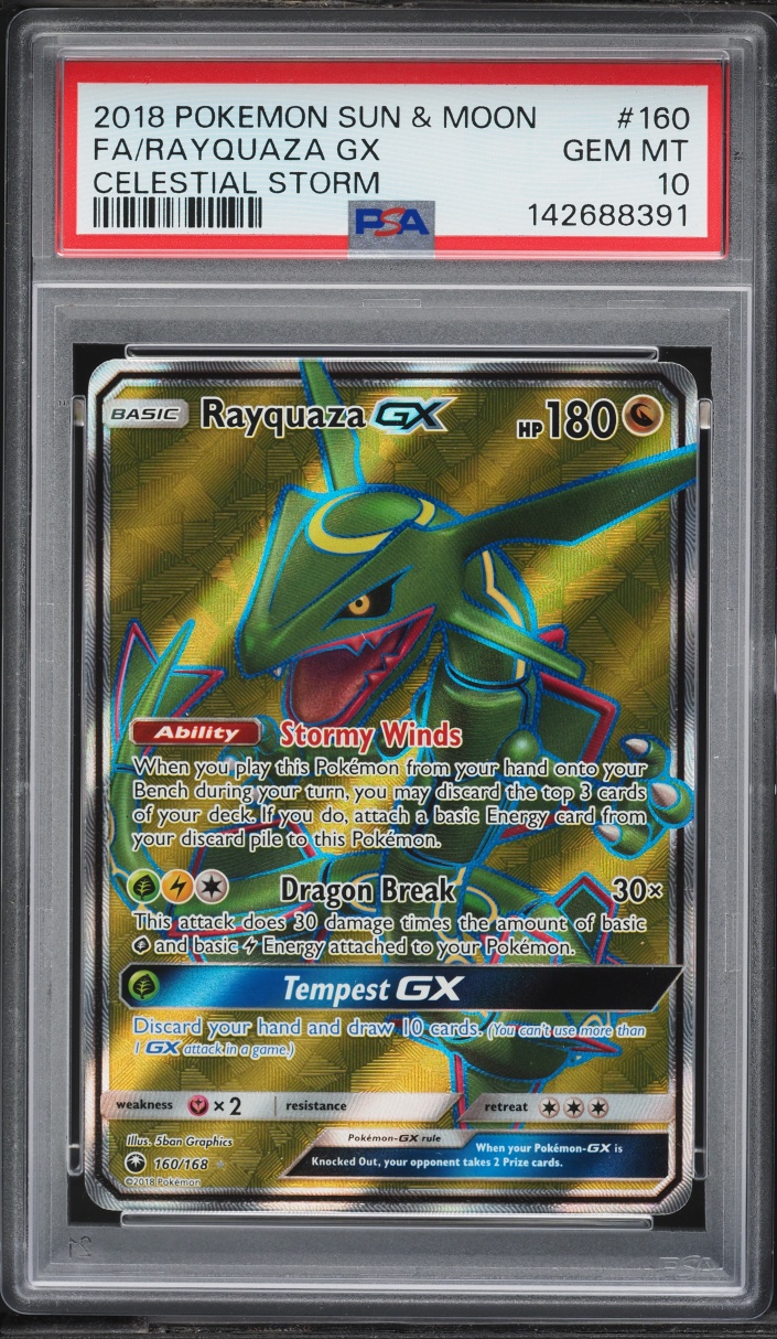 2018 Pokemon Sun & Moon Celestial Storm Full Art Rayquaza GX #160 PSA 10 GEM MINT