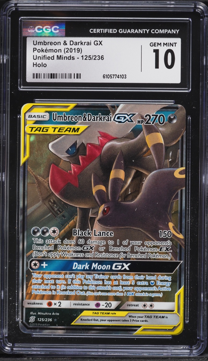 2019 Pokemon Sun & Moon Unified Minds Holo Umbreon & Darkrai GX #125 CGC 10 GEM MINT