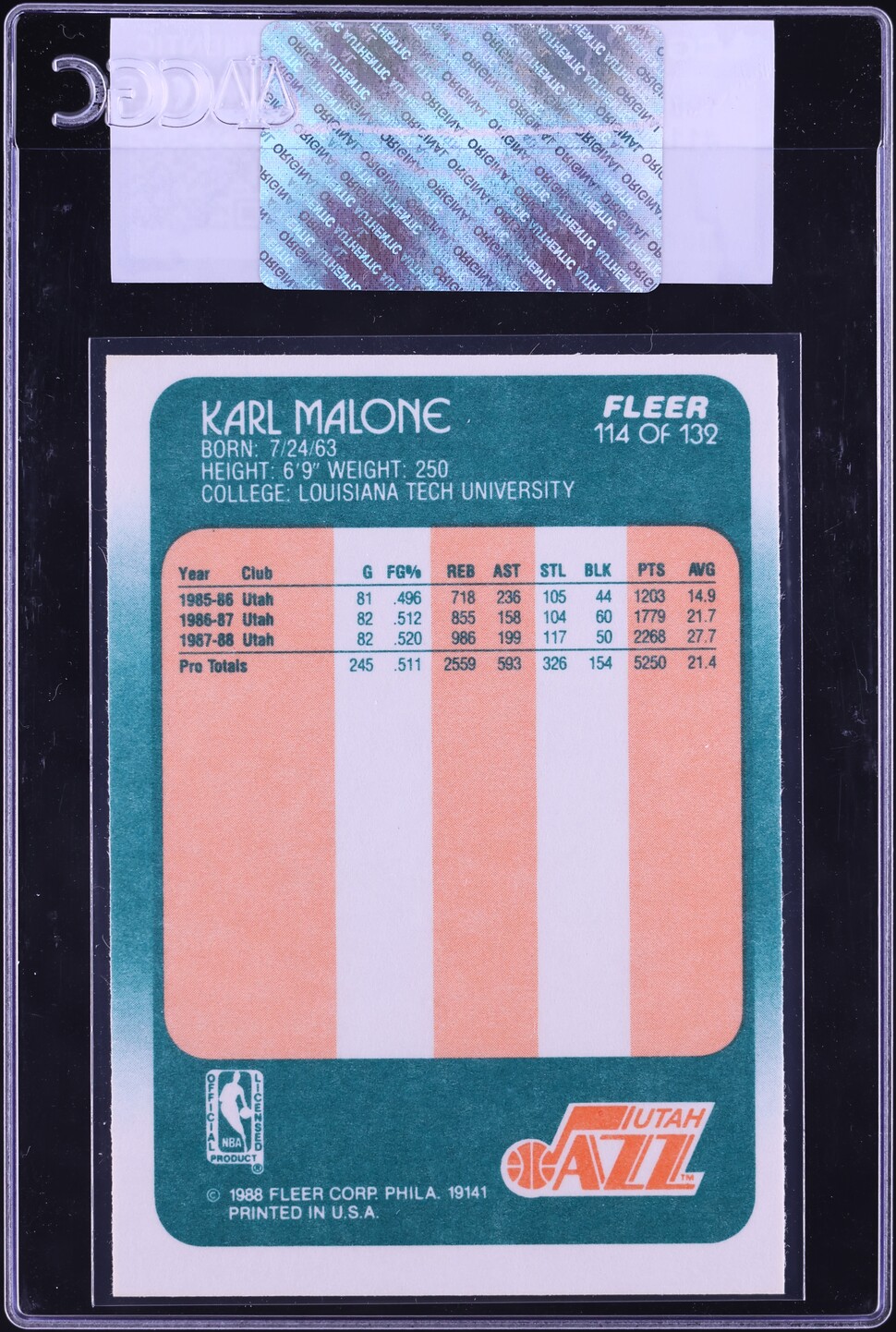 1988 Fleer Basketball Karl Malone #114 CGC AUTH