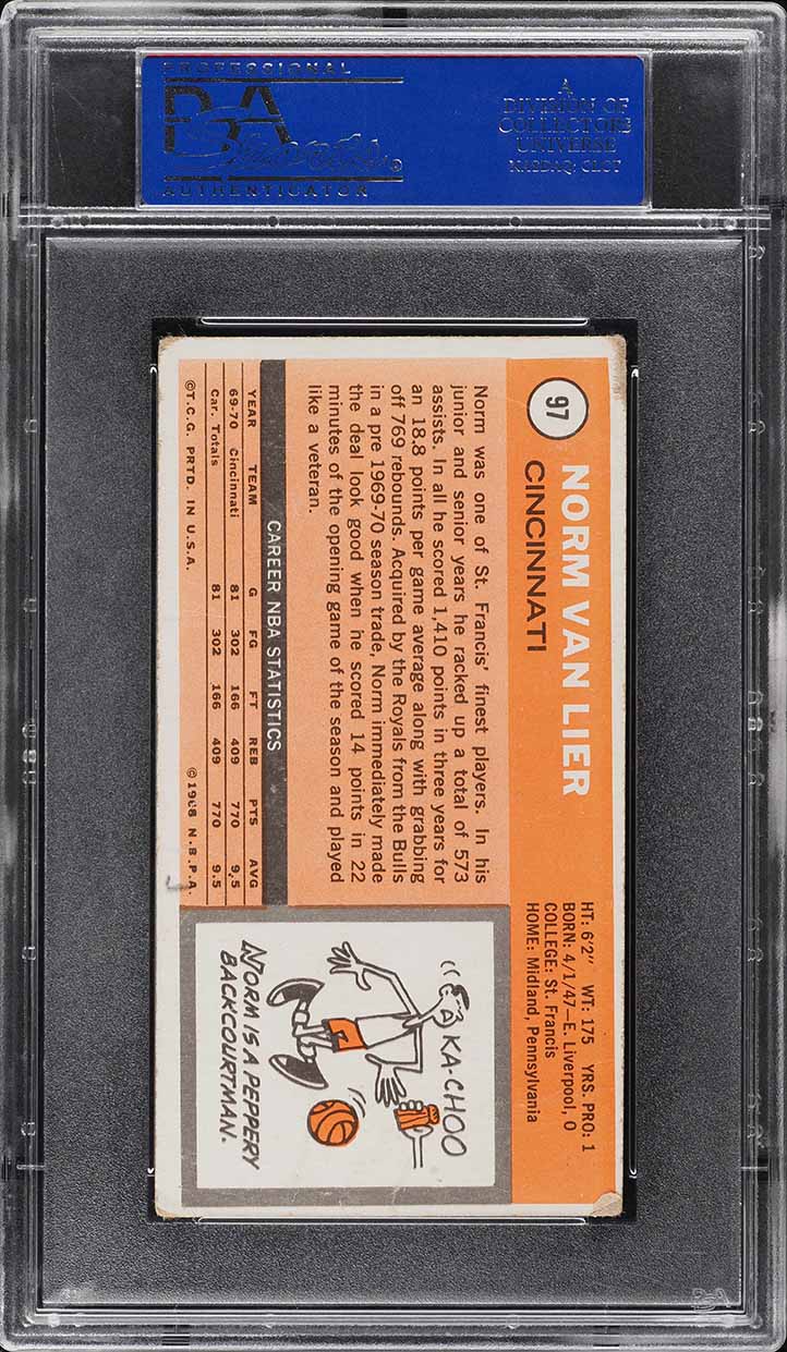 1970 Topps Basketball Norm Van Lier SP ROOKIE #97 PSA 1 PR