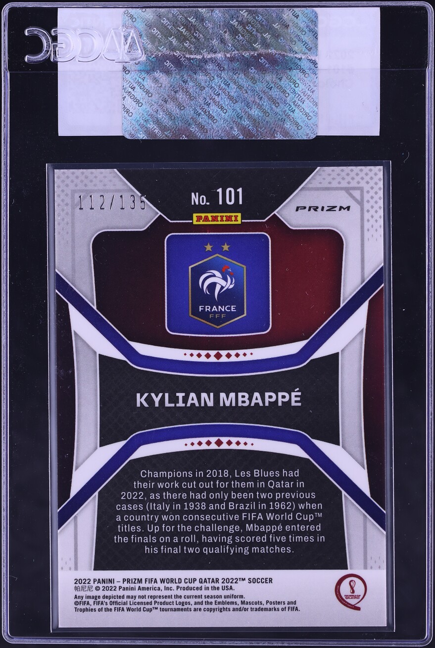 2022 Panini Prizm World Cup Choice Blue Kylian Mbappe /135 #101 CGC AUTH