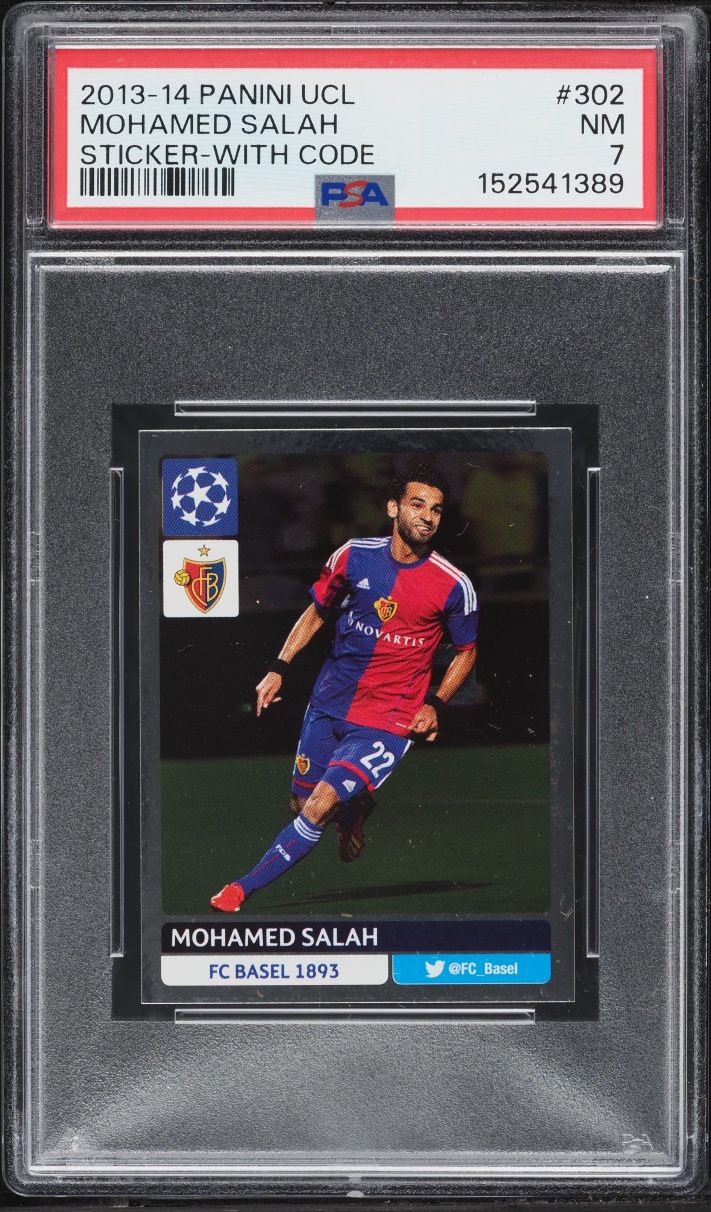 2013 Panini UEFA Champions League Sticker Mohamed Salah ROOKIE #302 PSA 7 NRMT
