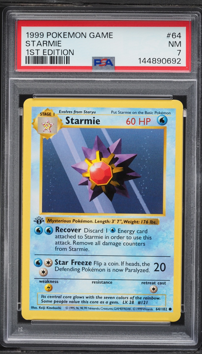 1999 Pokemon Base Set Shadowless 1st Edition Starmie #64 PSA 7 NRMT