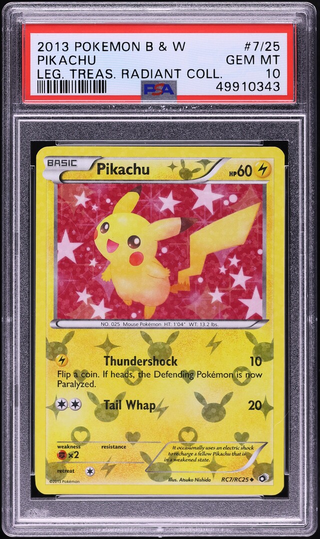 2013 Pokemon BW Legendary Treasures Radiant Holo Pikachu #RC7 PSA 10 GEM MINT