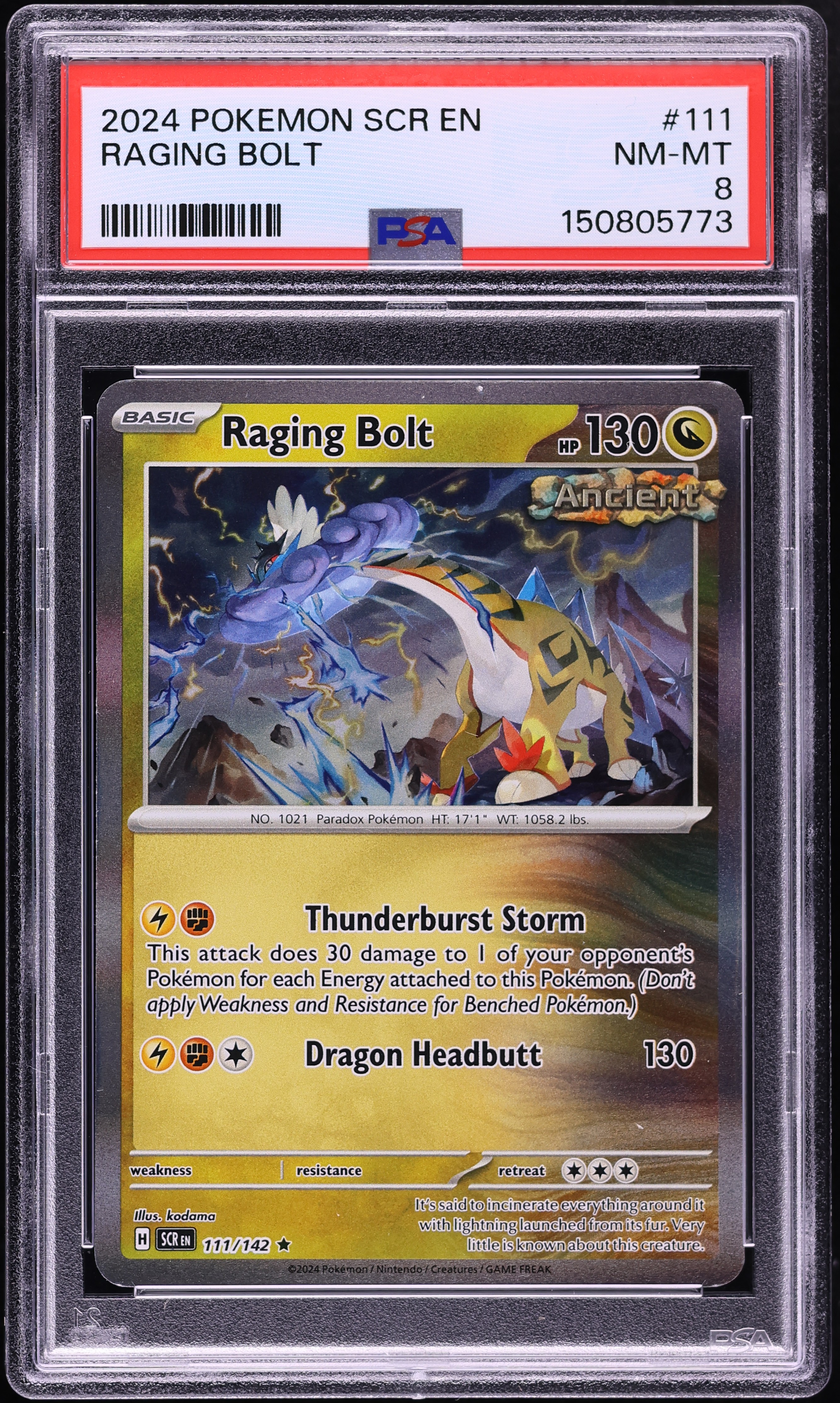 2024 Pokemon Scarlet & Violet Stellar Crown Holo Raging Bolt #111 PSA 8 NM-MT