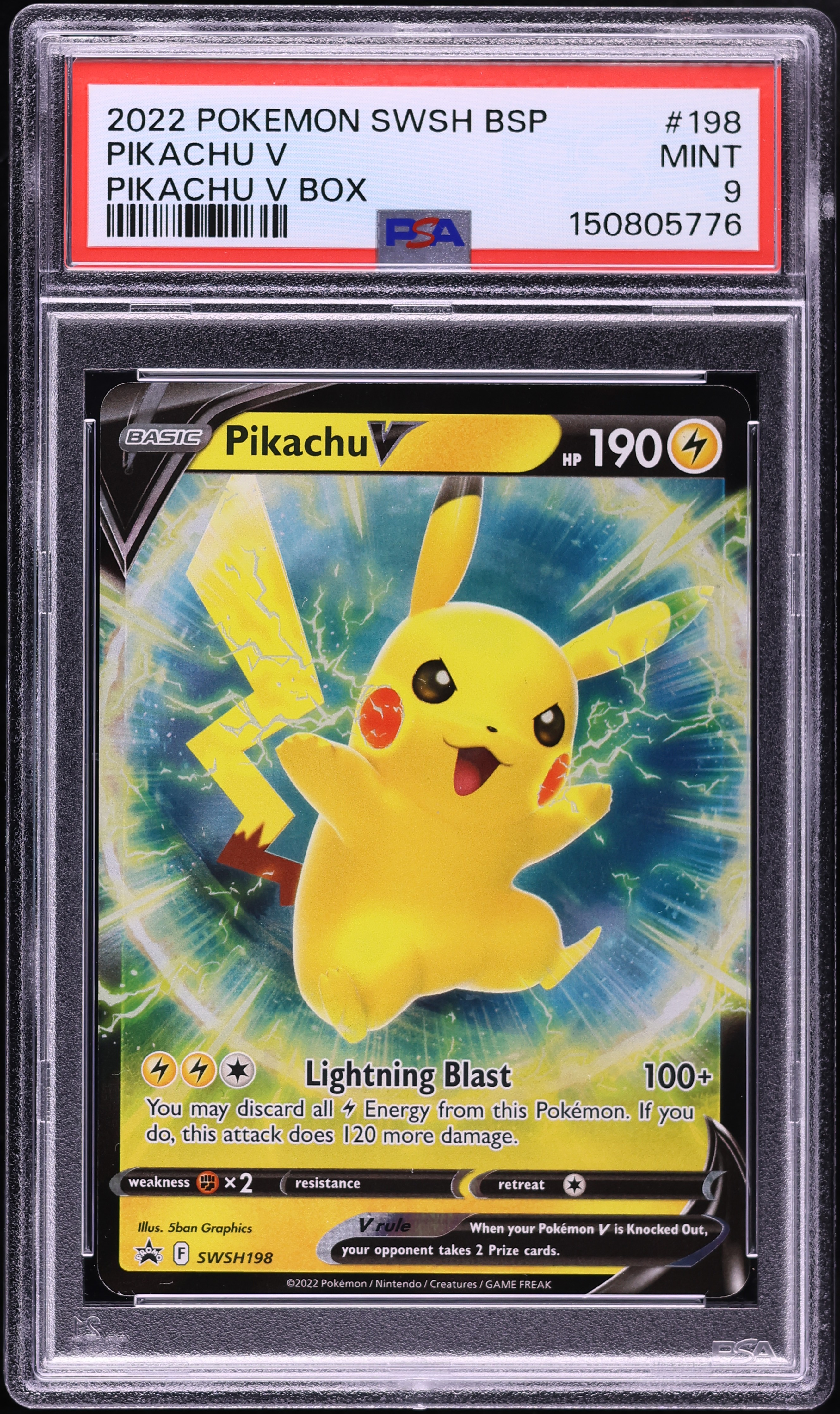 2022 Pokemon Sword & Shield Black Star Promo Box Holo Pikachu V #SWSH198 PSA 9 MINT