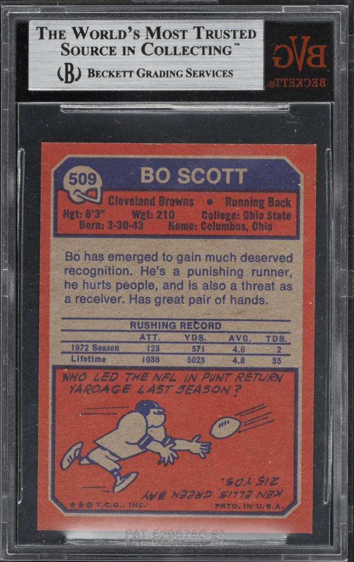 1973 Topps Football Bo Scott #509 BVG 9 MINT