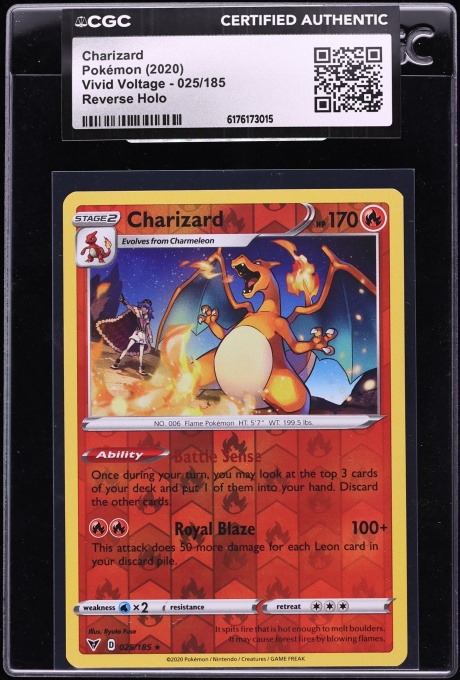 2020 Pokemon Sword & Shield Vivid Voltage Reverse Holo Charizard #25 CGC AUTH