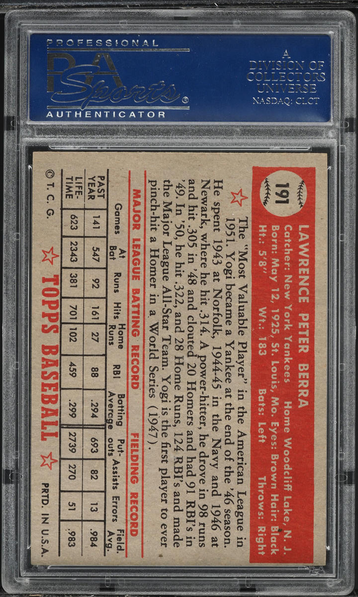 1952 Topps Yogi Berra #191 PSA 7 NRMT