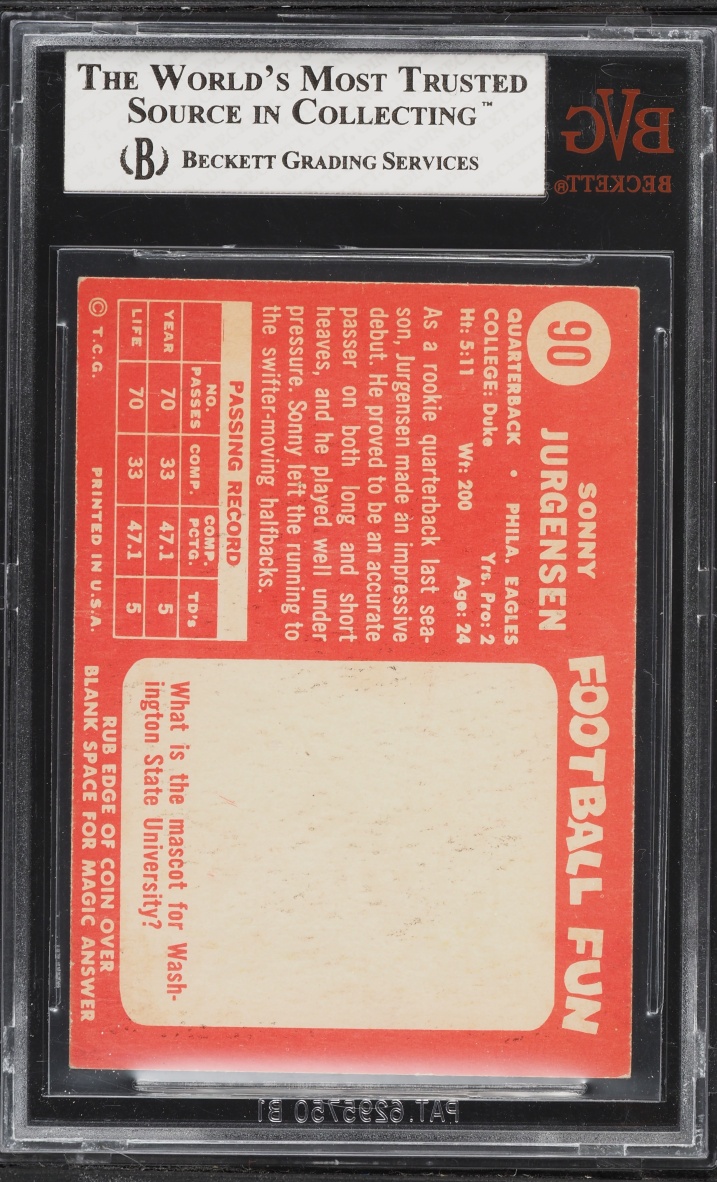 1958 Topps Football Sonny Jurgensen #90 BVG 6 EXMT