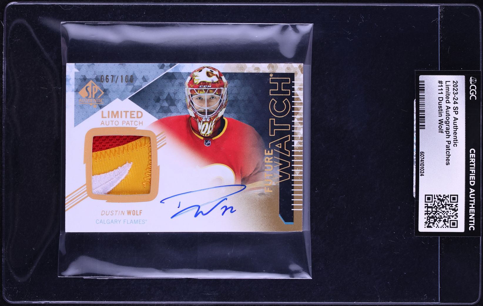 2023 SP Authentic Limited Dustin Wolf ROOKIE PATCH AUTO /100 #111 CGC ...