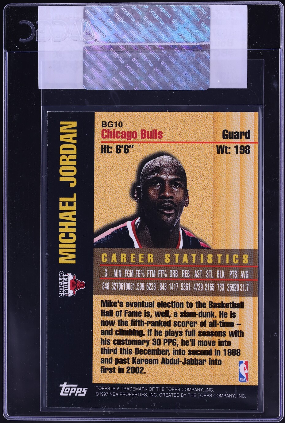 1997 Topps Bound For Glory Michael Jordan #BG10 CGC AUTH