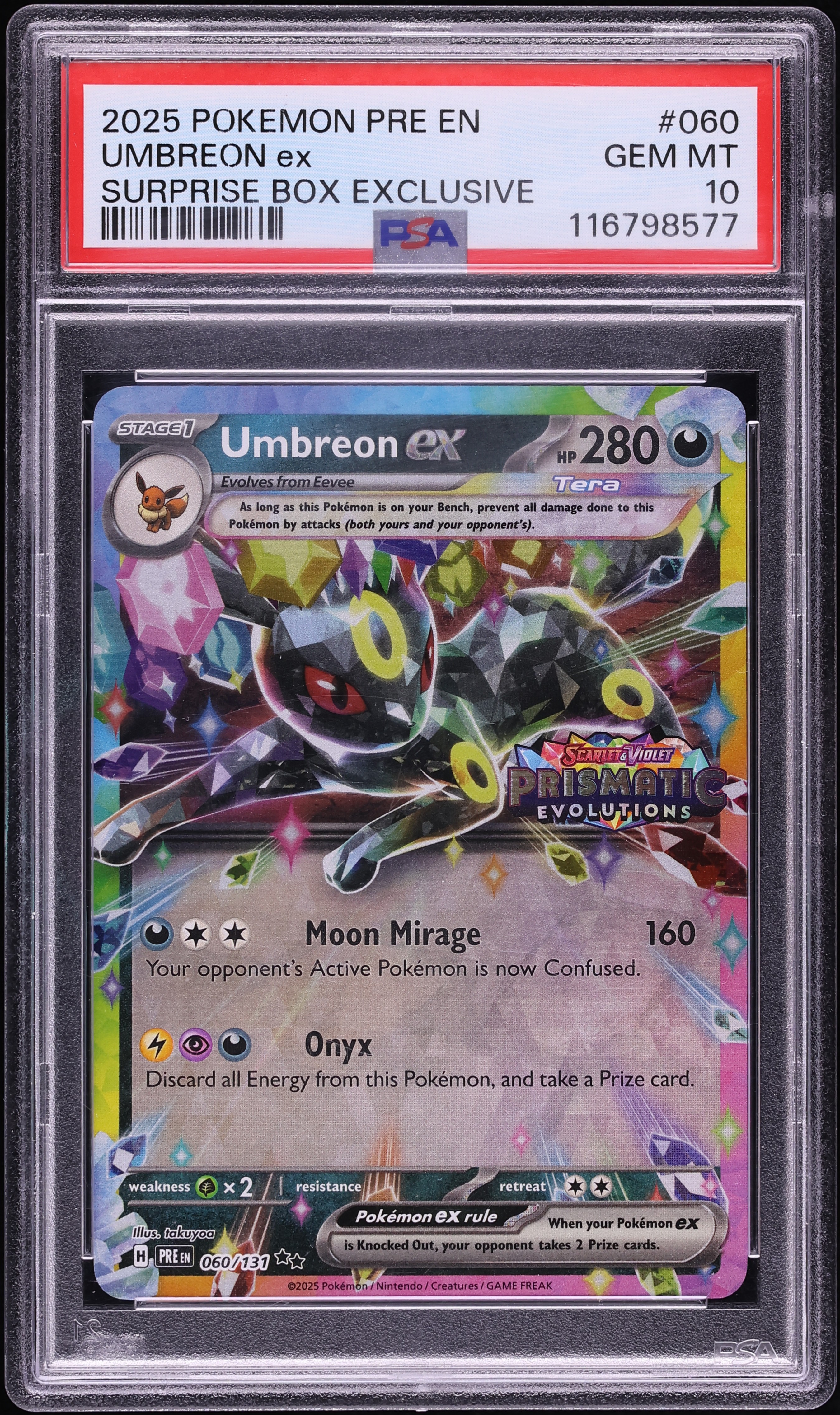 2025 Pokemon Scarlet & Violet Prismatic Evolutions Surprise Box Holo Umbreon EX #60 PSA 10 GEM