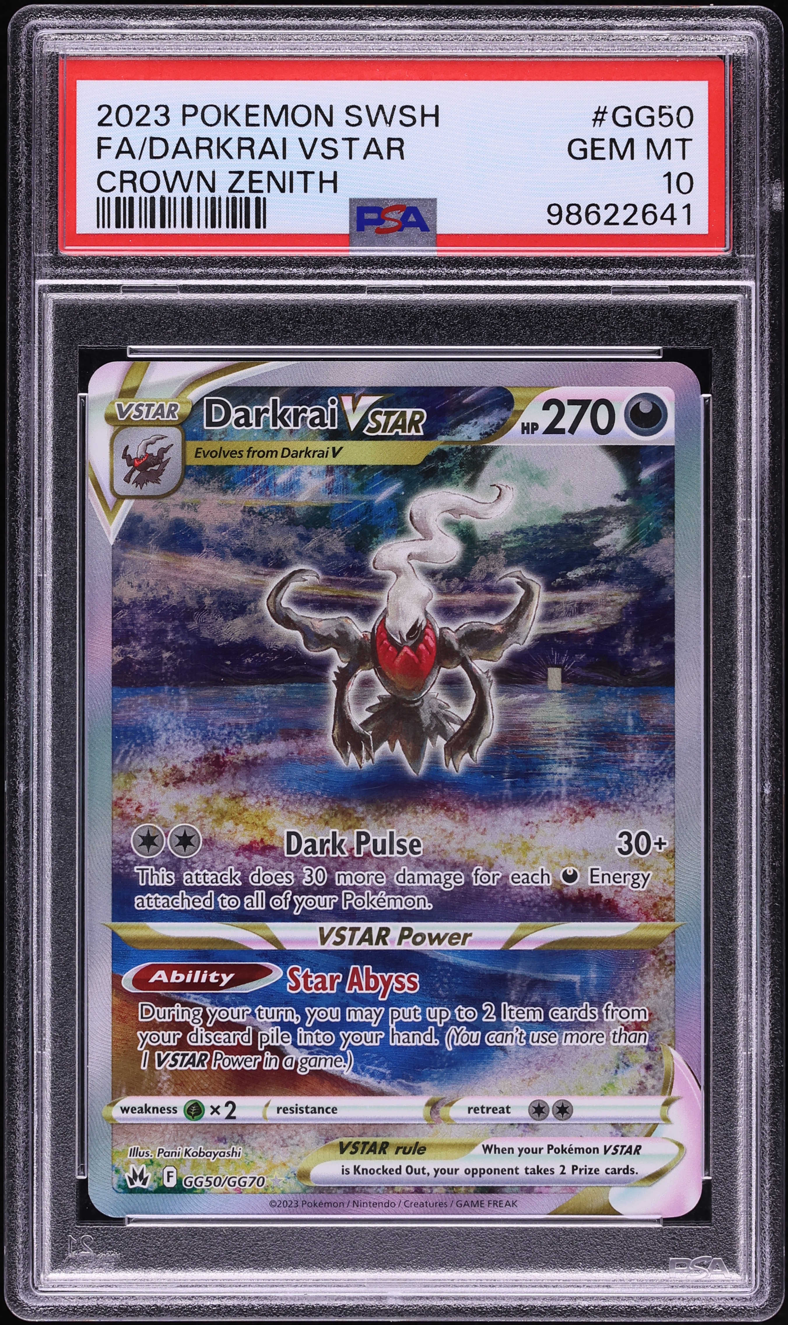 2023 Pokemon Sword & Shield Crown Zenith Full Art Darkrai VSTAR #GG50 PSA 10 GEM MINT