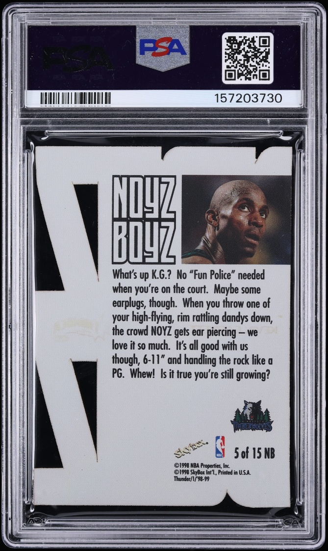 1998 Skybox Thunder Noyz Boyz Die-Cut Kevin Garnett #5 PSA 8.5 NM-MT+ - Photo 2