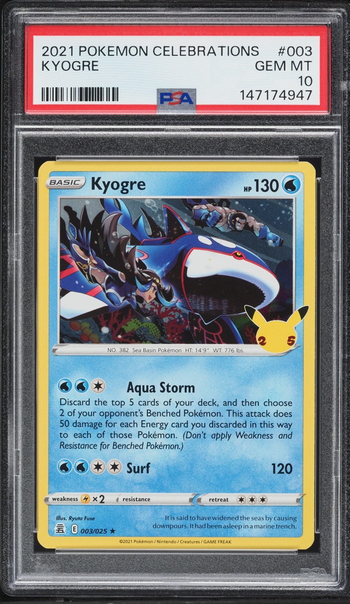 2021 Pokemon Sword & Shield Celebrations Kyogre #3 PSA 10 GEM MINT