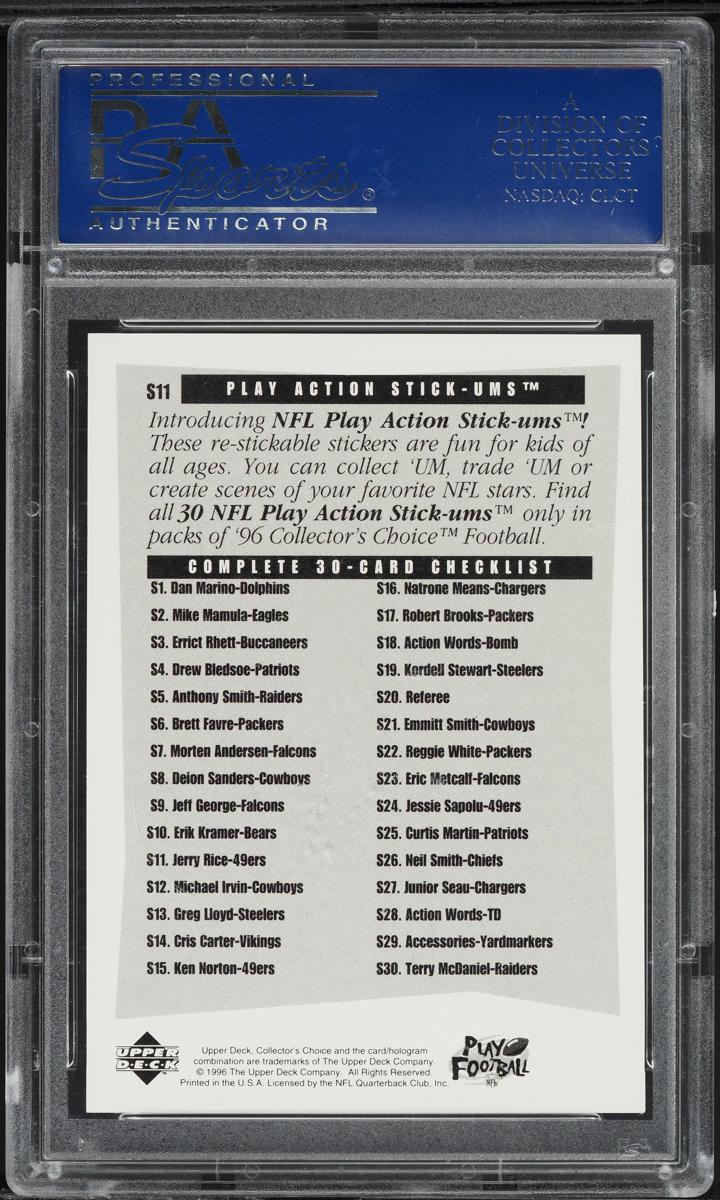 1996 Collector's Choice Stick-Ums Jerry Rice #S11 PSA 10 GEM MINT