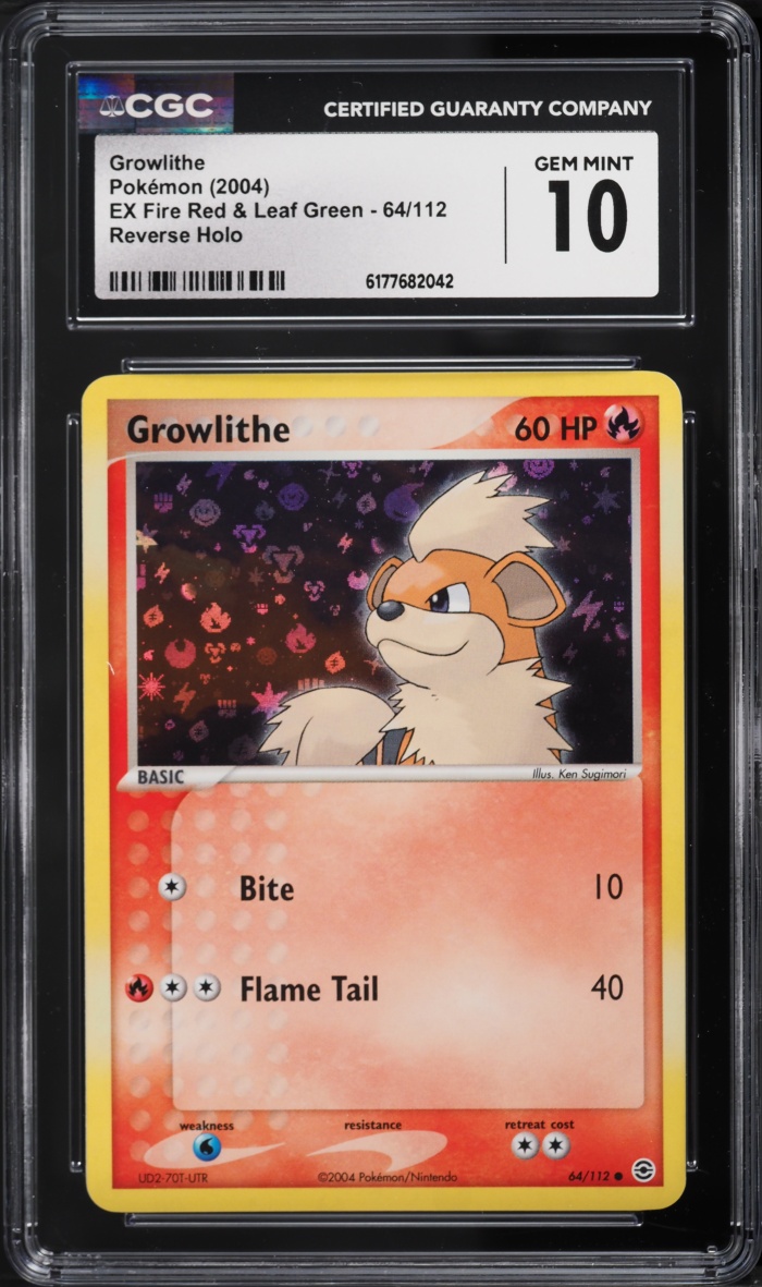 2004 Pokemon EX Fire Red & Leaf Green Reverse Holo Growlithe #64 CGC 10 GEM MINT