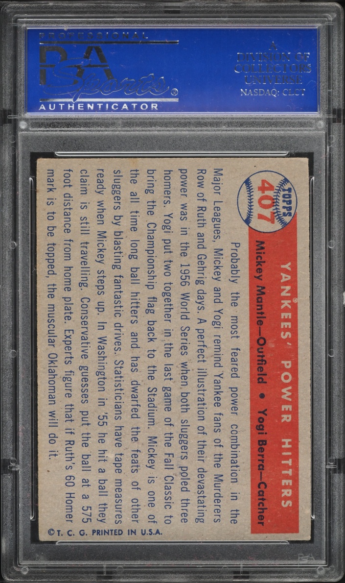 1957 Topps Mickey Mantle & Yogi Berra POWER HITTERS #407 PSA 5 EX