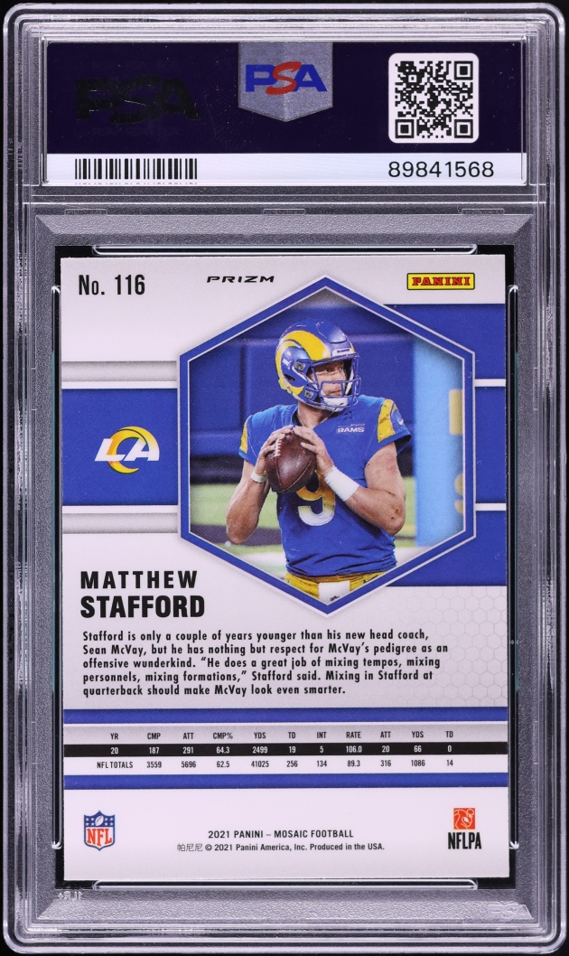 2021 Panini Mosaic White Sparkle Matthew Stafford #116 PSA 10 GEM MINT