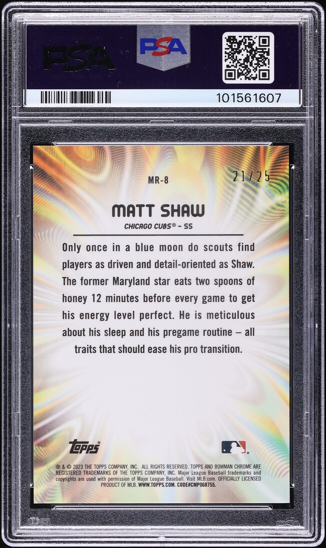 2023 Bowman Chrome Draft Mood Ring Orange Ref Matt Shaw PROSPECT /25 #MR8 PSA 9