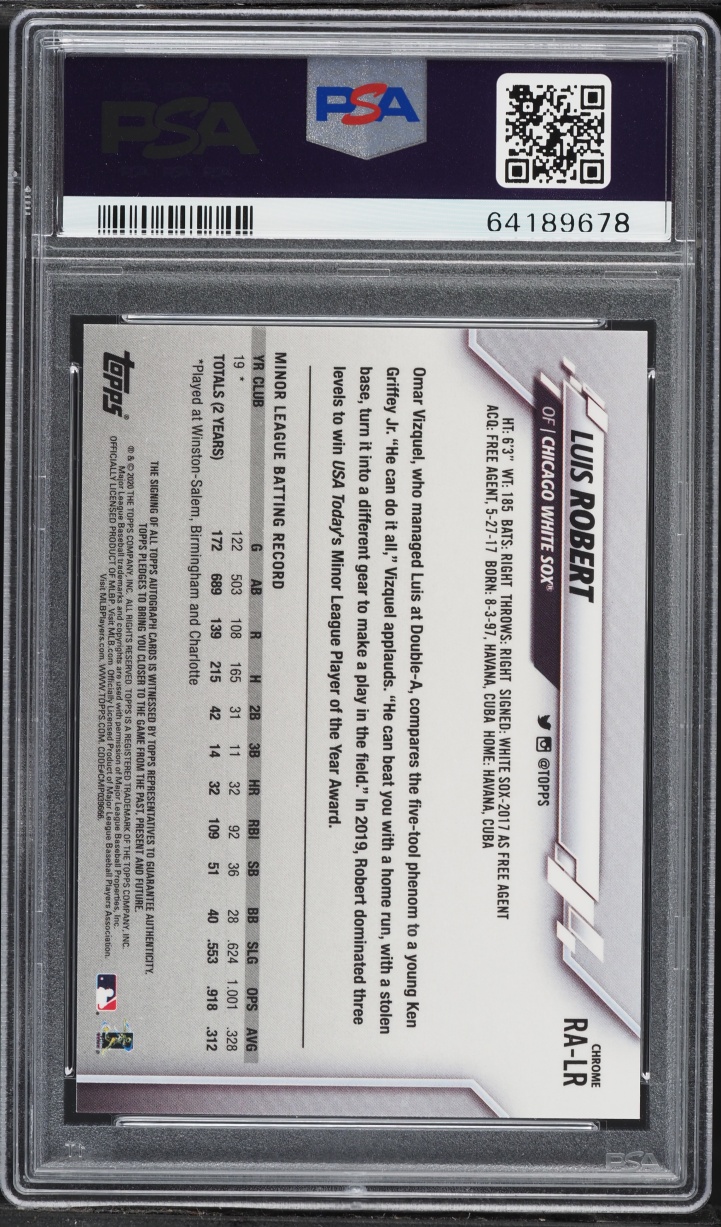 2020 Topps Chrome Luis Robert ROOKIE AUTO #RA-LR PSA 9 MINT