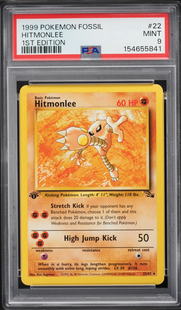1999 Pokemon Fossil 1st Edition Hitmonlee #22 PSA 9 MINT