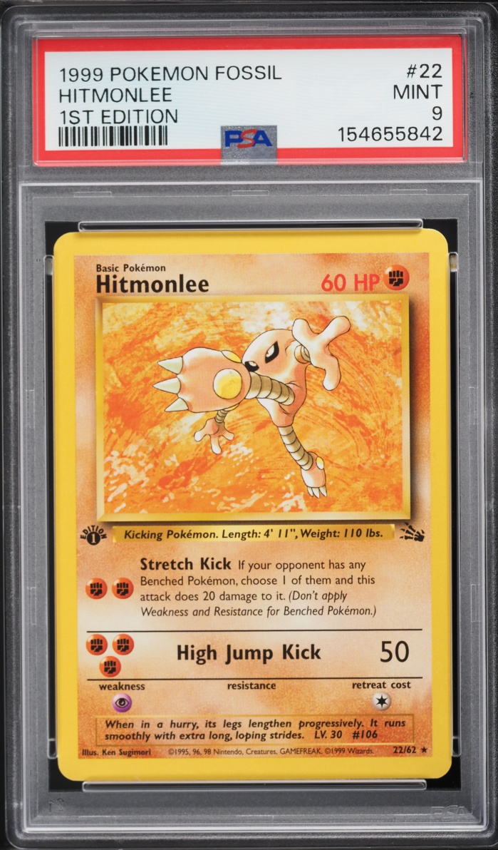 1999 Pokemon Fossil 1st Edition Hitmonlee #22 PSA 9 MINT