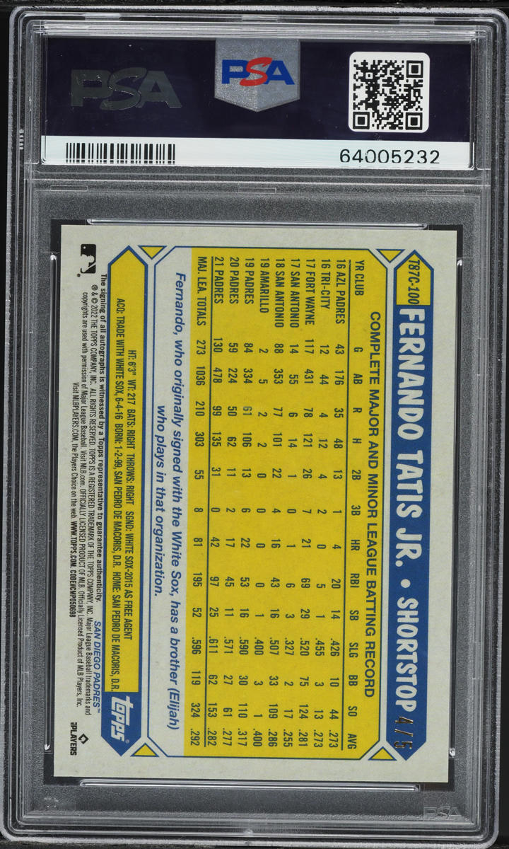 2022 Topps Chrome Silver Pack '87 Red Refractor Fernando Tatis Jr. AUTO /5 PSA 9