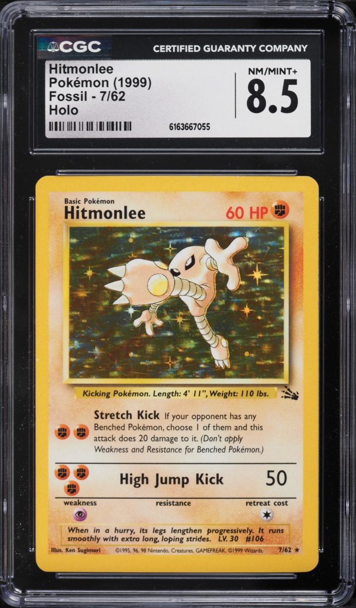 1999 Pokemon Fossil Holo Hitmonlee #7 CGC 8.5 NM-MT+