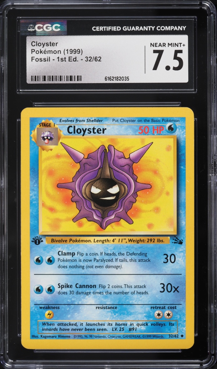 1999 Pokemon Fossil 1st Edition Cloyster #32 CGC 7.5 NRMT+