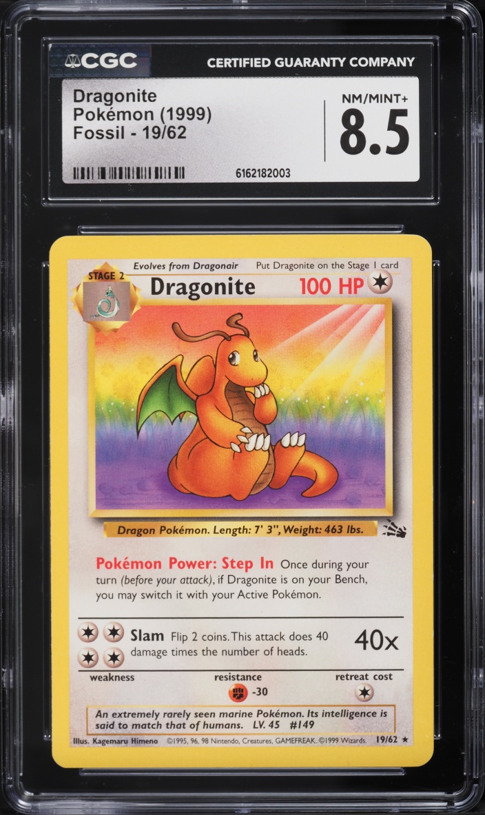 1999 Pokemon Fossil Dragonite #19 CGC 8.5 NM-MT+