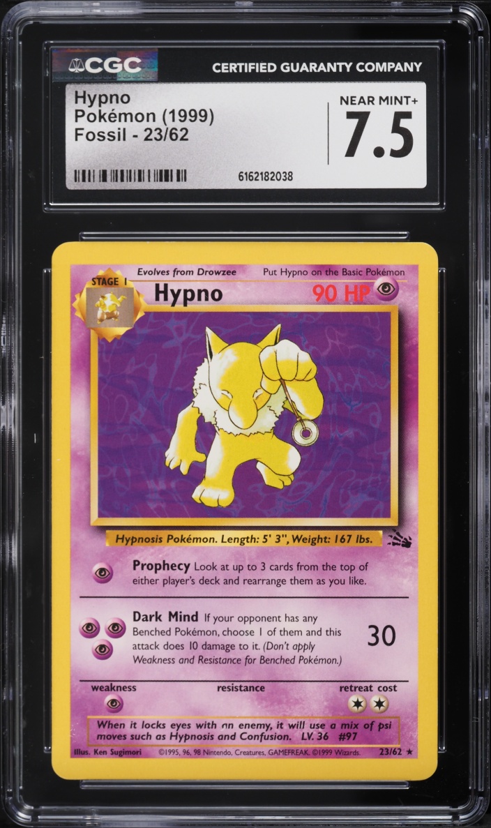 1999 Pokemon Fossil Hypno #23 CGC 7.5 NRMT+
