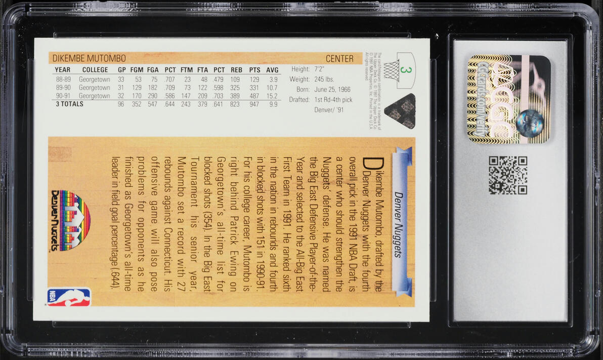 1991 Upper Deck Basketball Dikembe Mutombo ROOKIE #3 CGC 8.5 NM-MT+