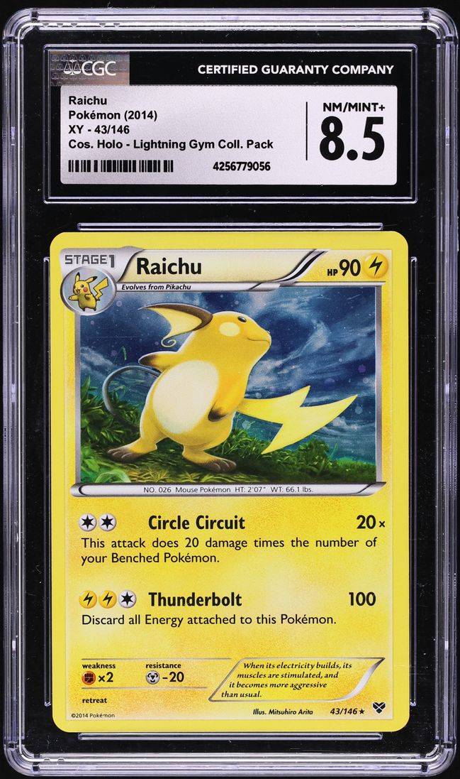 2014 Pokemon XY Lightning Gym Collector Pack Raichu #43 CGC 8.5 NM-MT+