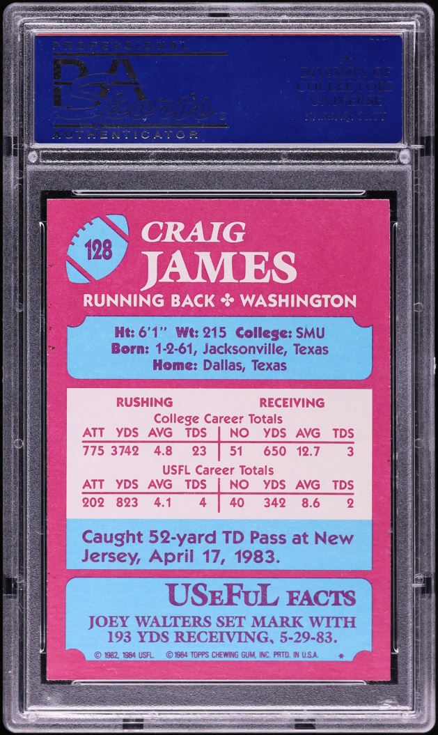 1984 Topps USFL Craig James ROOKIE #128 PSA 8 NM-MT