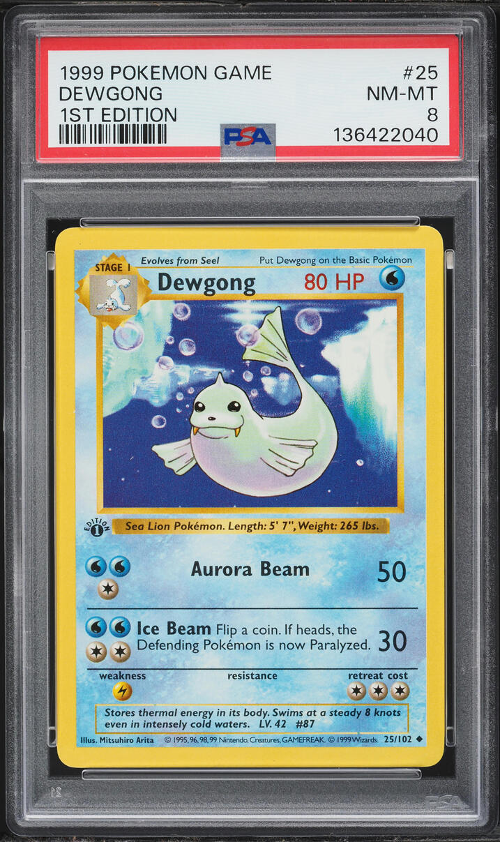 1999 Pokemon Base Set Shadowless 1st Edition Dewgong #25 PSA 8 NM-MT