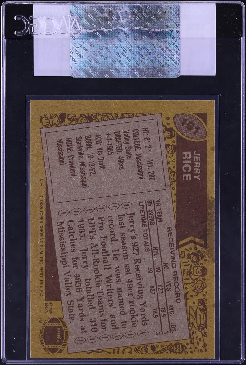 1986 Topps Football Jerry Rice ROOKIE #161 CGC AUTH