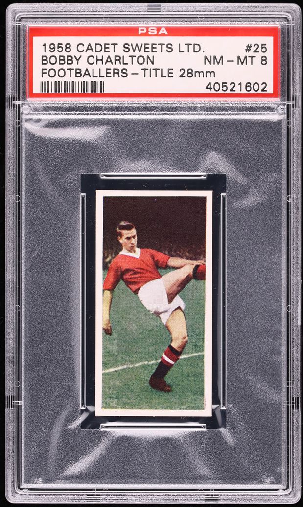 1958 Cadet Sweets Footballers Bobby Charlton ROOKIE #25 PSA 8 NM-MT
