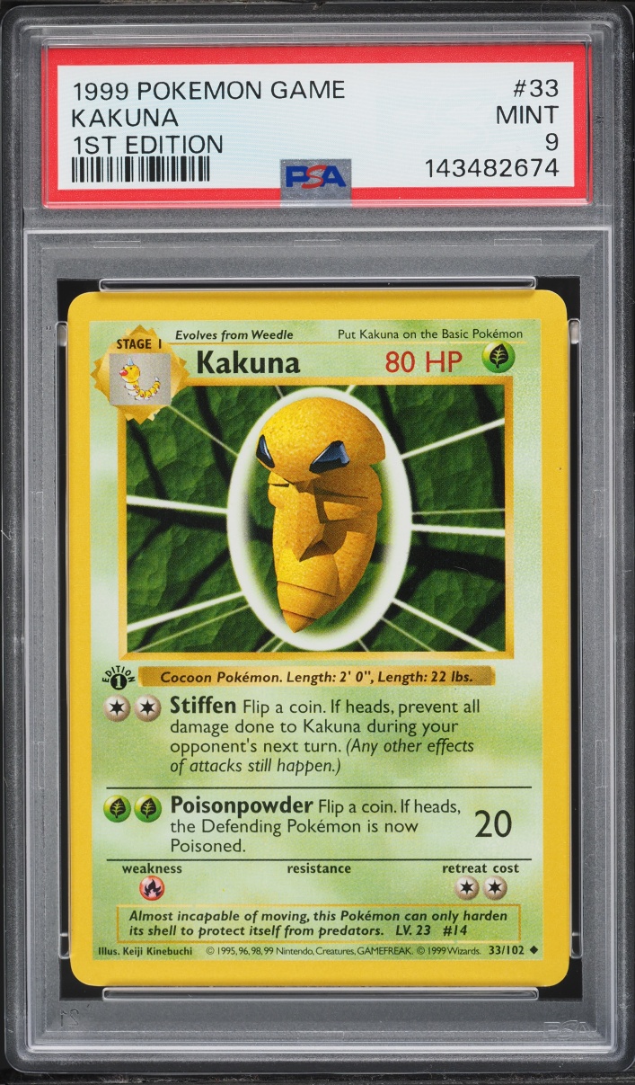 1999 Pokemon Base Set Shadowless 1st Edition Kakuna #33 PSA 9 MINT