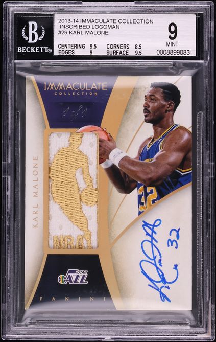 2013 Immaculate Collection Inscribed Karl Malone NBA LOGOMAN PATCH AUTO 1/1 #29 BGS 9 MINT
