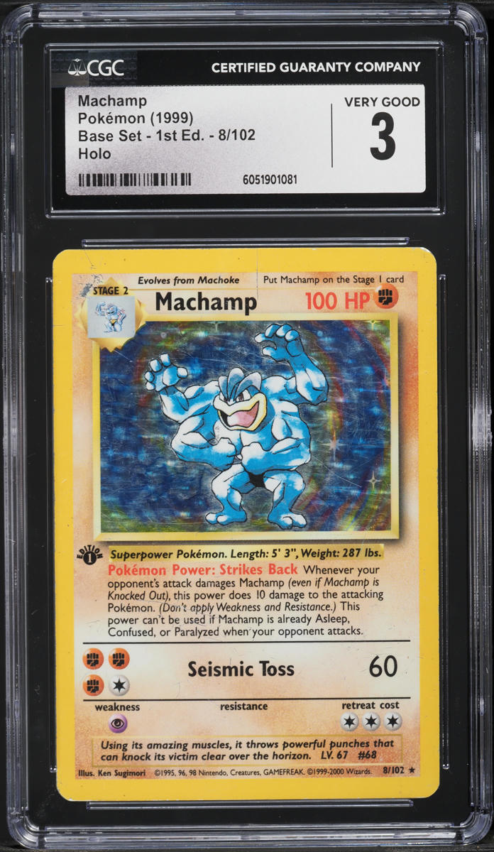 1999 Pokemon Base Set 1st Edition Holo Machamp #8 CGC 3 VG