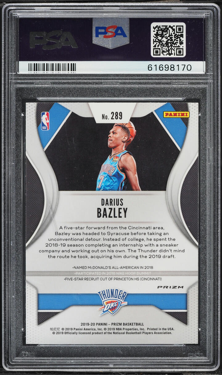 2019 Panini Prizm Green Darius Bazley ROOKIE #289 PSA 9 MINT