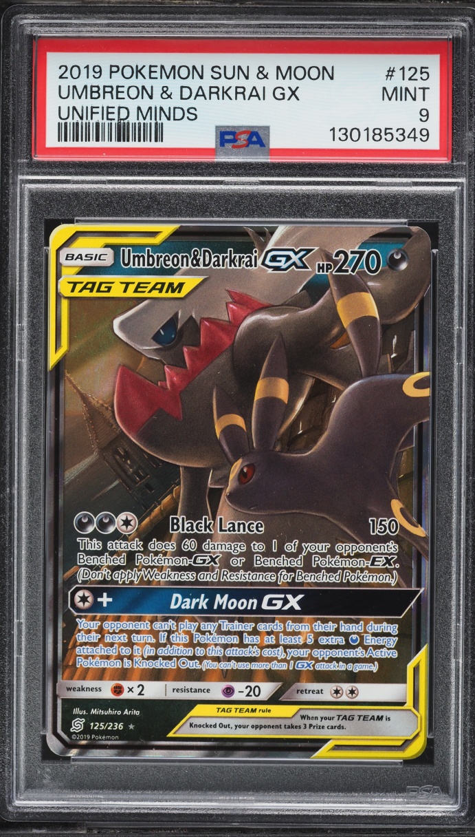 2019 Pokemon Sun & Moon Unified Minds Umbreon & Darkrai GX #125 PSA 9 MINT