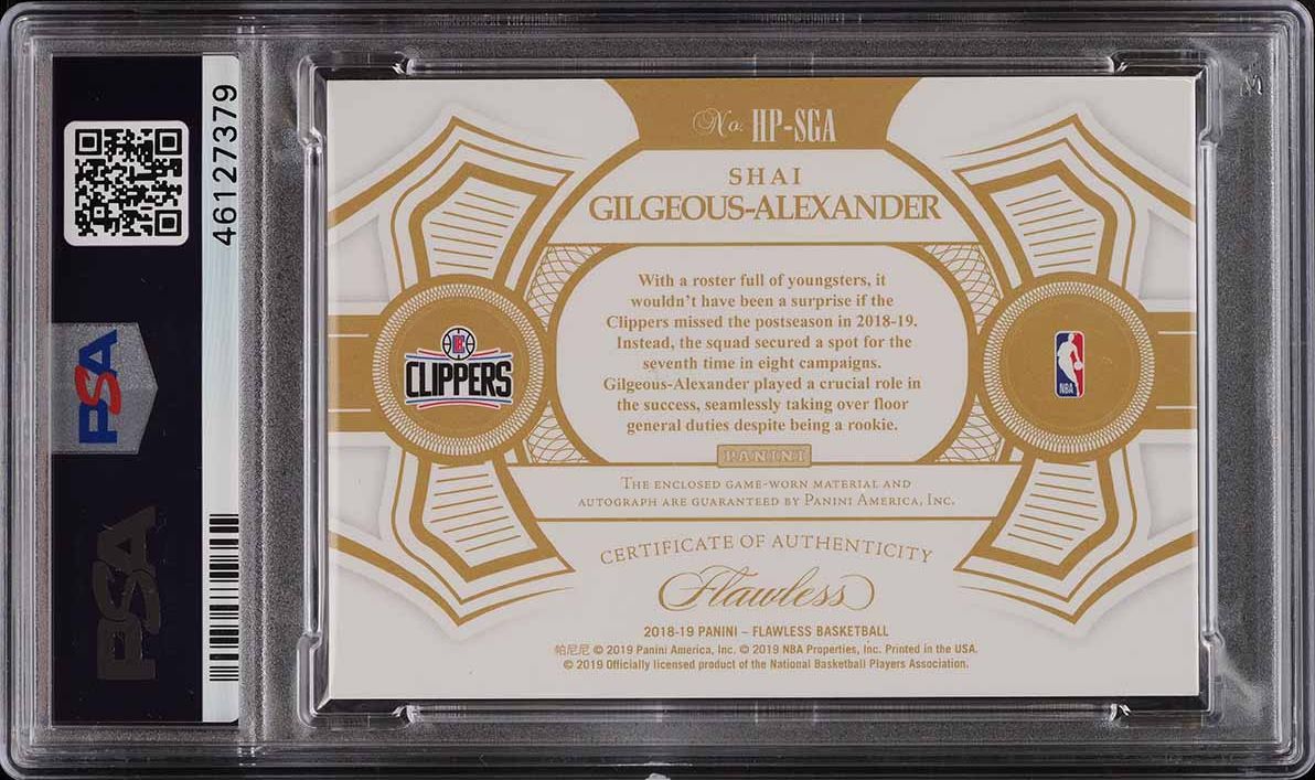 2018 Panini Flawless Shai Gilgeous-Alexander ROOKIE PATCH AUTO /25 #HP-SGA PSA 9 MINT