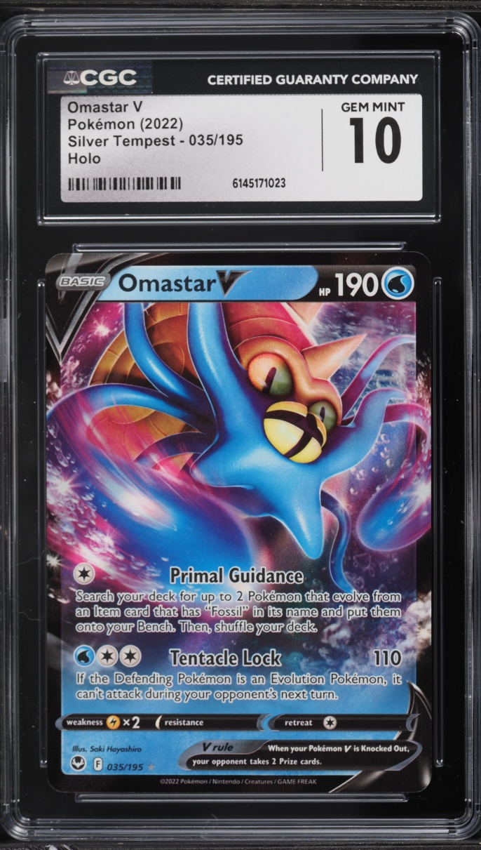 2022 Pokemon Sword & Shield Silver Tempest Full Art Omastar V #35 CGC 10 GEM MINT