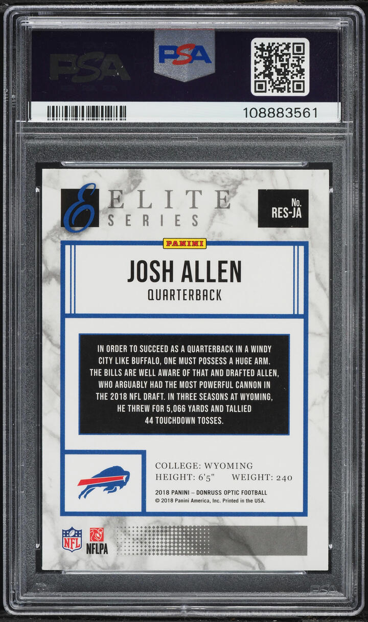2018 Donruss Optic Elite Series Josh Allen ROOKIE #JA PSA 9 MINT