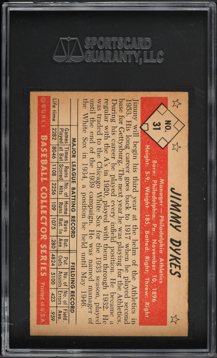 1953 Bowman Color Jimmy Dykes #31 SGC 7 NRMT